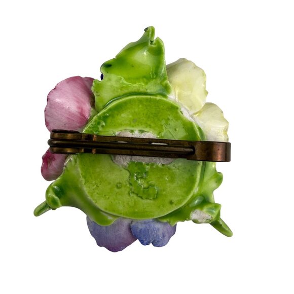 Coalport Hand-Painted Ceramic Clip Earrings & Brooch Multi-Color Floral Set - Picture 3 of 8